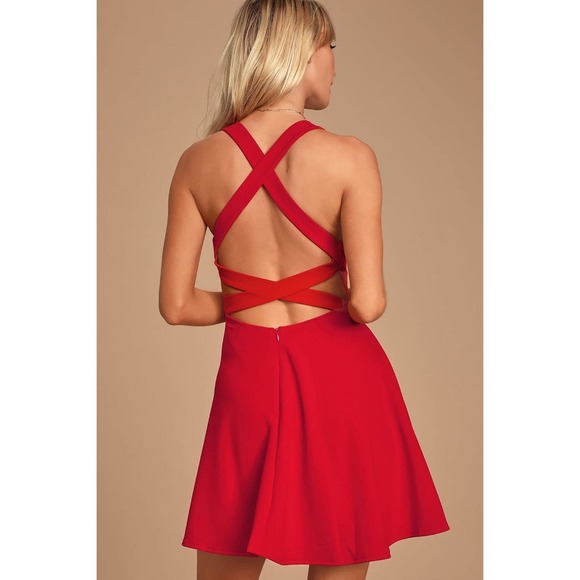 NWT Lulu's Katrina Red Strappy Backless Skater Dress Size Small - Picture 4 of 7